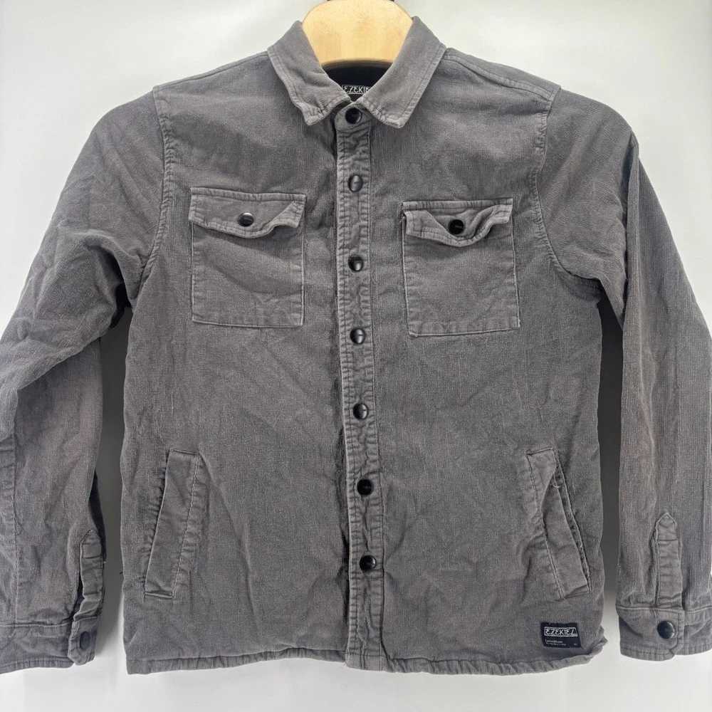 Ezekiel Shirt Jacket Mens Medium Gray Corduroy Flannel Lined EJ213044N Shacket